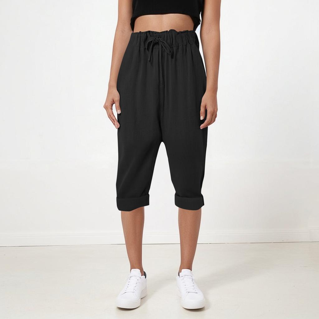 Women's Loose Casual Cotton Linen Thin Solid Color Home Pants Cropped Pants