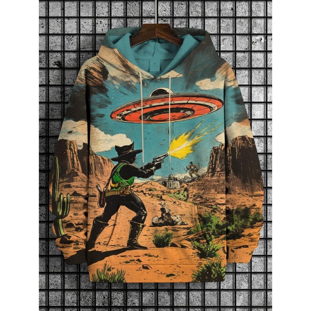 2026 Men's Hoodies Funny Cat Dinosaur UFO Art 3D Printed Cartoon Sweatshirt Men Women Tracksuit Oversized Casual Street Y2k Coat
