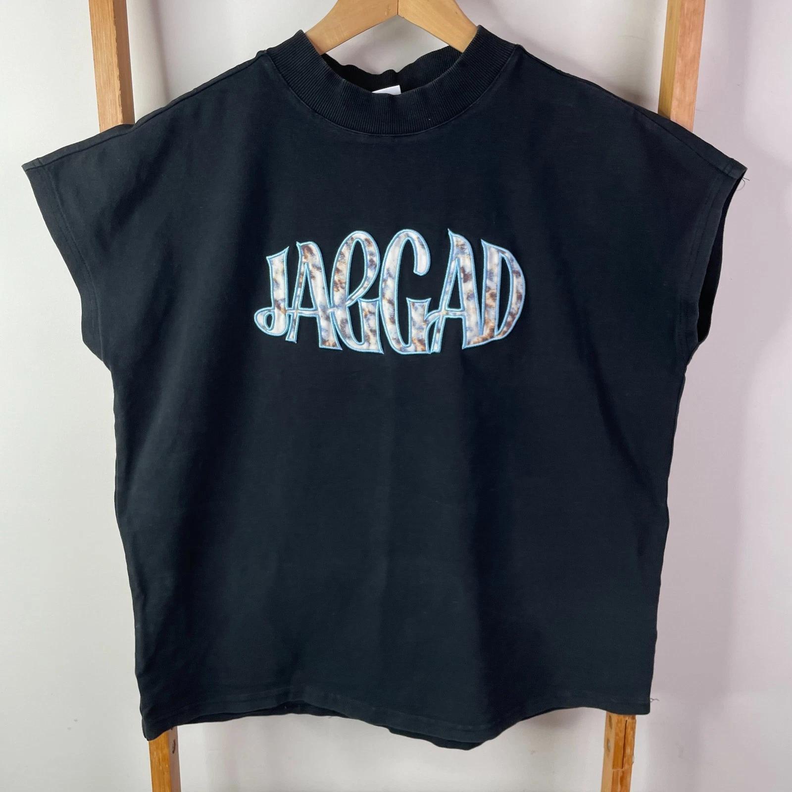 

Jaggad Shirt Top Womens Small Black Embroidered Logo Cap Sleeve Boxy Cropped 4XL