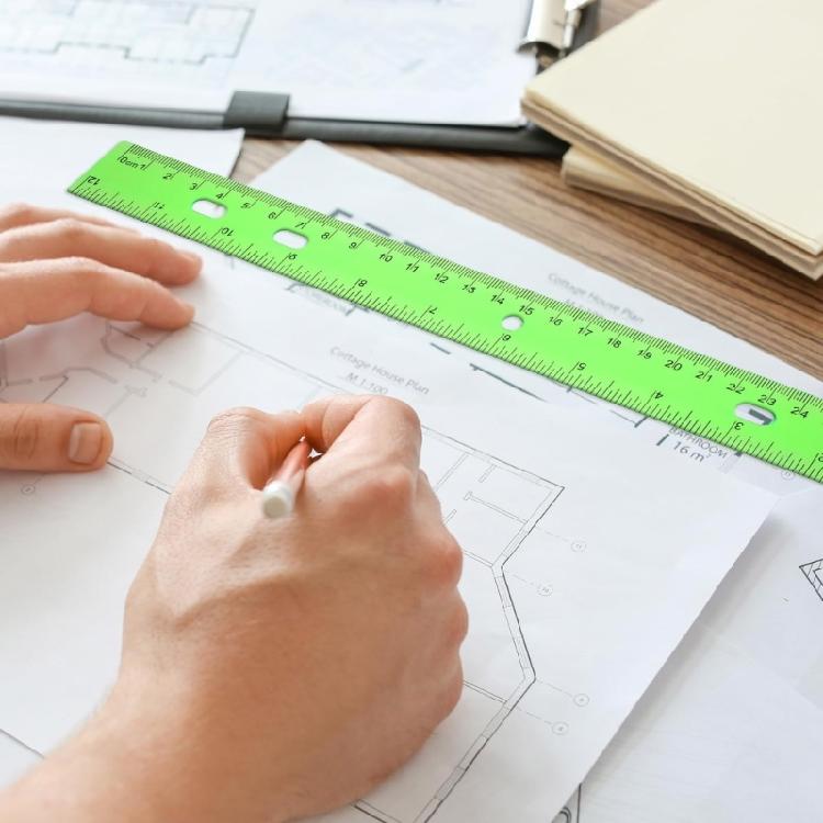 12Inch Clear Rulers with Hole Drawing Ruler Math Ruler Measuring Ruler Measuring Tool for Drawing Drafting Measuring