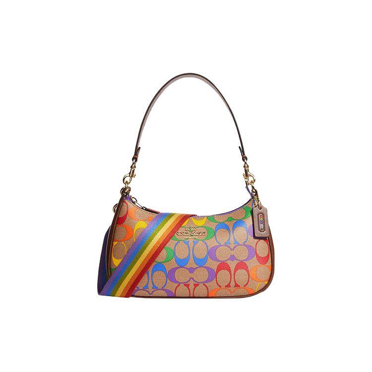 Coach Teri 24 Classic Monogram Detachable Shoulder Strap Canvas And Leather Handbag Women handbag Brown Rainbow CA176-IME7V Basic Set (Bag+Dust Bag)