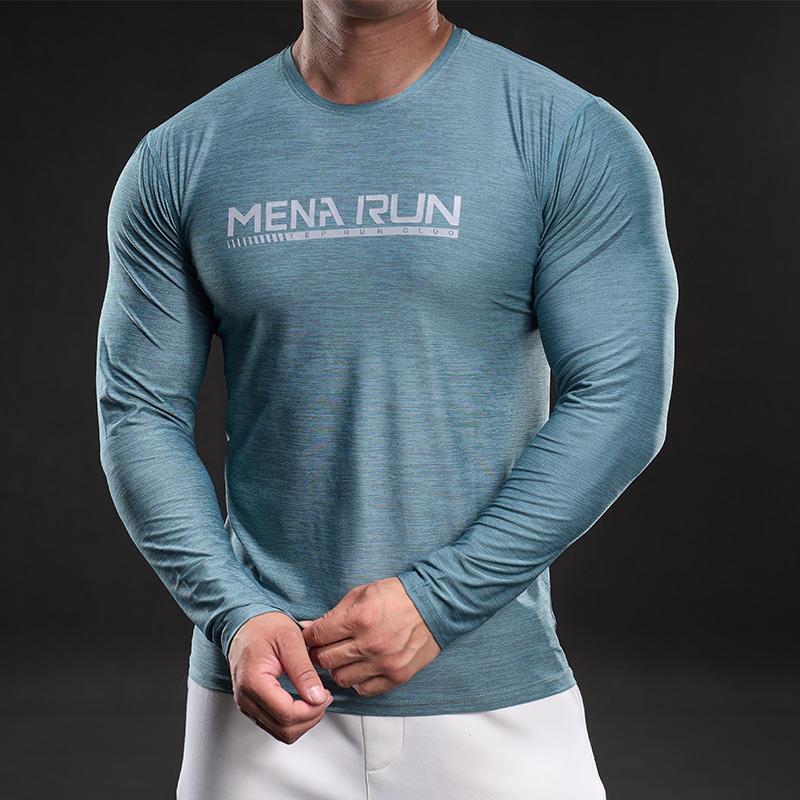Ny hurtigtørkende is-silke langermet t-skjorte herre avslappet sport elastisk fitness utendørs t-skjorte topp