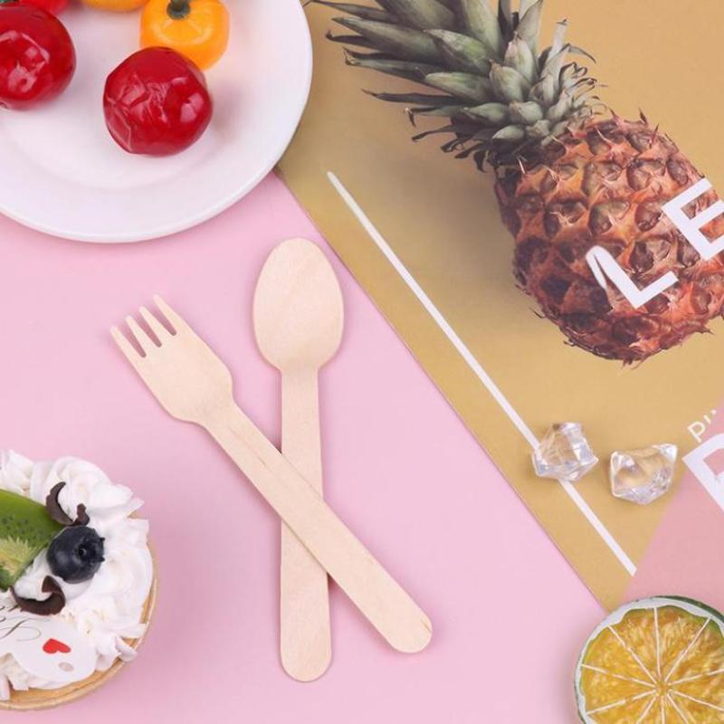 Hot Sale 50pcs 14cm Disposable Wooden Spoon Fork Set For Party Wedding Cake Tasting Batch Practical Tableware Party Peripherals