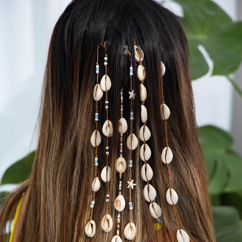 Festival Hair Extension Shell Bead Strands Waterproof Coating Boho Mermaid Core Dreadlock Jewelry For Braids