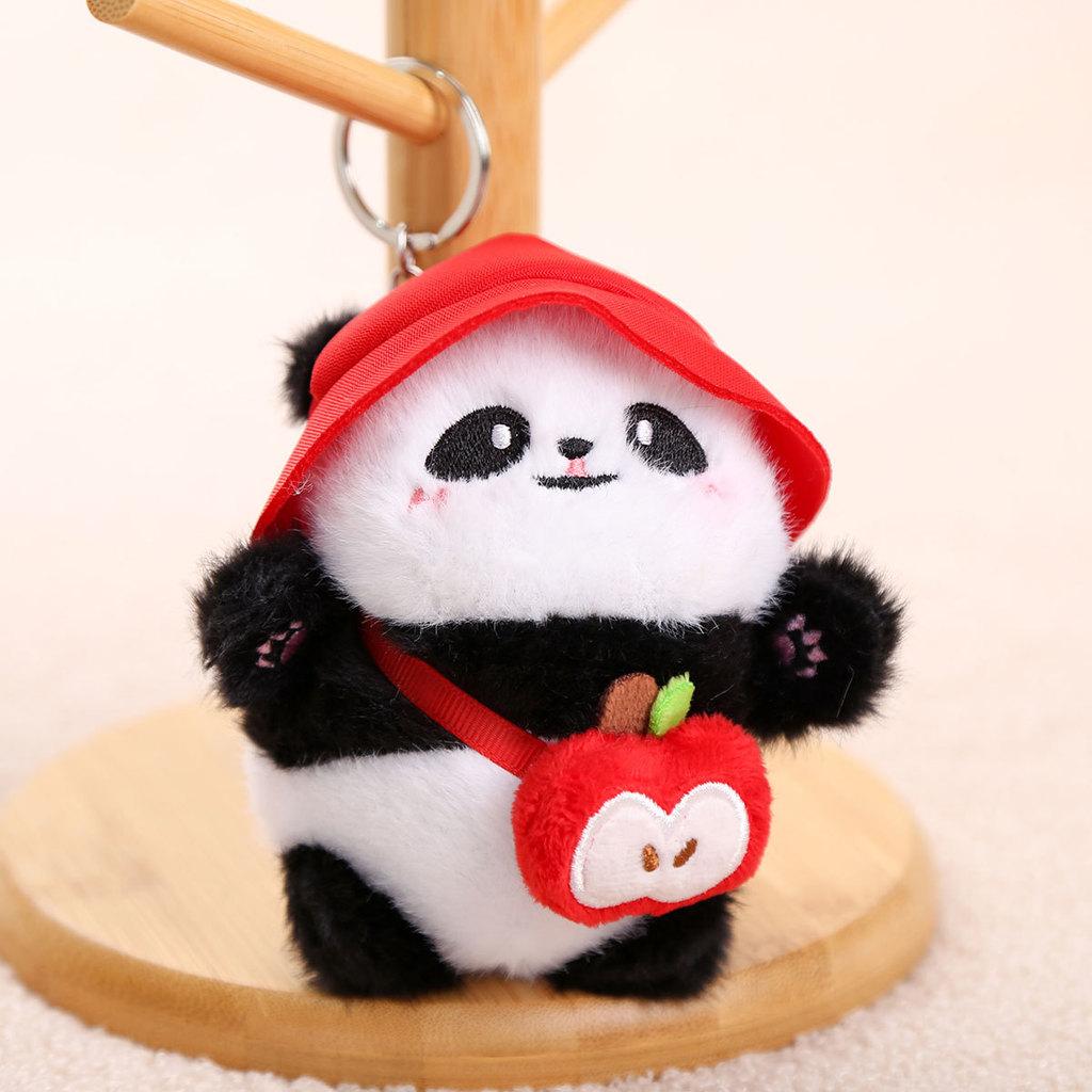 Short Plush Panda Charm With Hat For School Bag Decoration