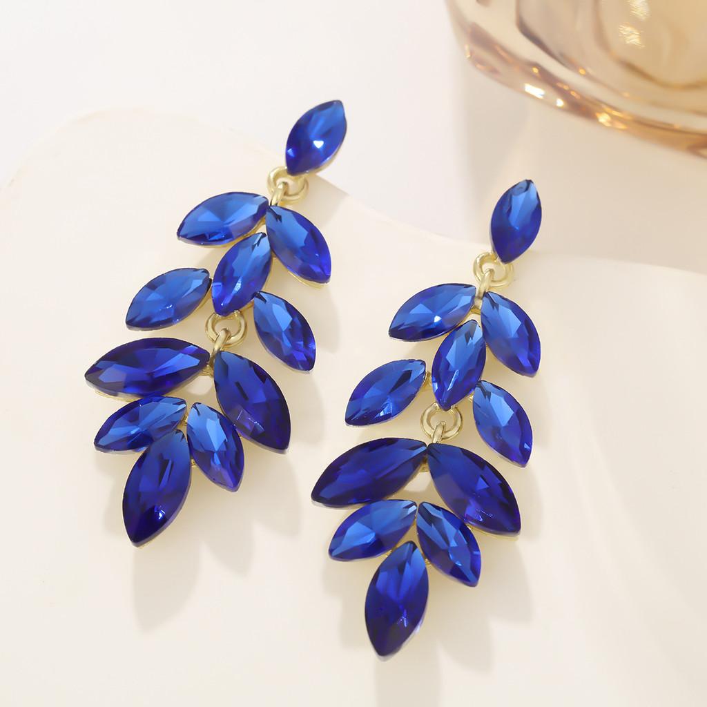 Geometric Alloy Drop Earrings With Leaf Design For Wedding And Bridal Celebrations