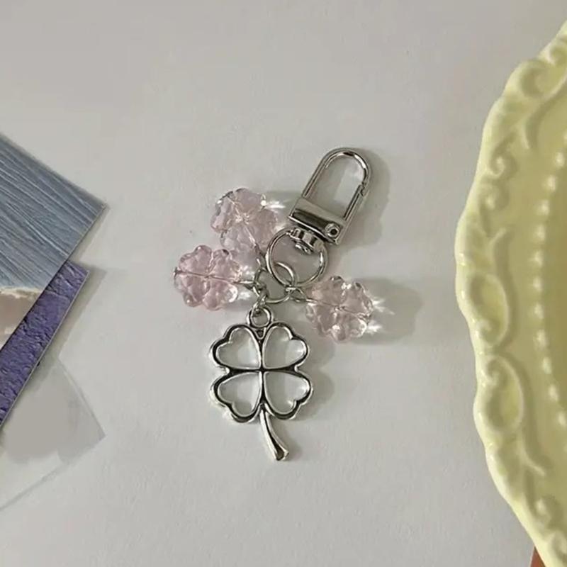 Unique Four Leaf Clovers Pendant Keychain Handmade Phone Chain Beaded Cellphone Lanyard Jewelry for Wallets and Keys