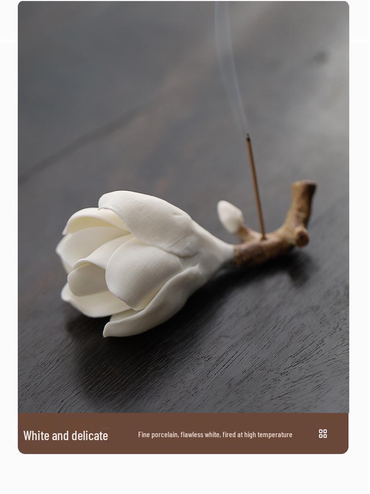 Handmade Ceramic Magnolia Incense Holder – Color-Changing Table Decoration for Tea Ceremony