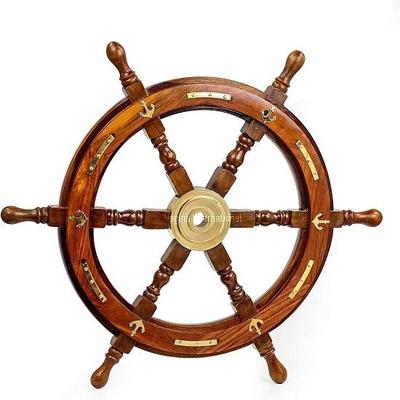 Nautical Premium Sailor's Hand Crafted Bras, Ξύλινος Τροχός πλοίου 60,96 cm