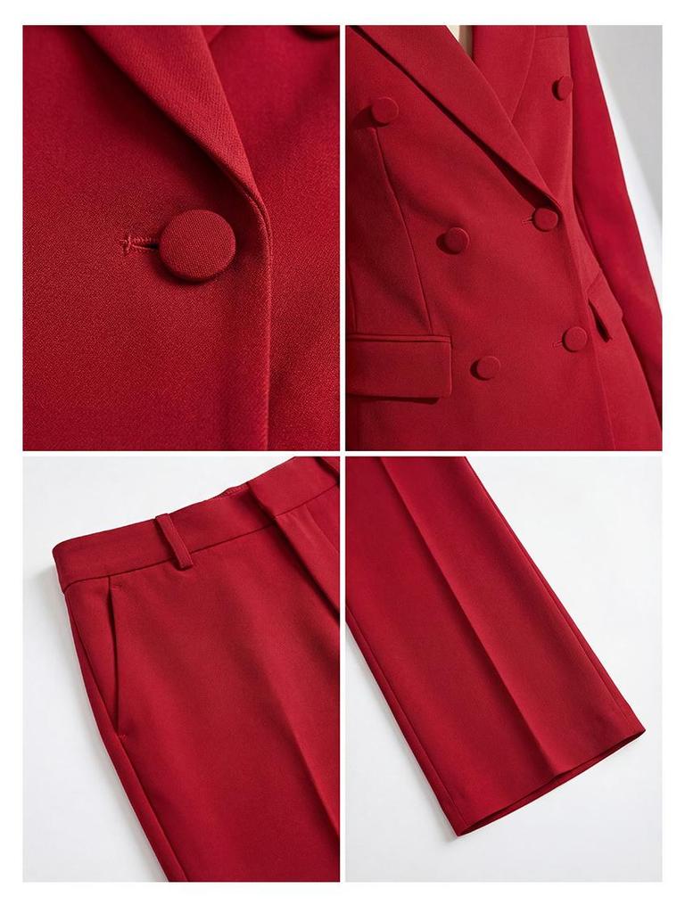 2026 Red Double-Breasted Slim-Fit Suit Set: Spring/Autumn Professional Host Wear