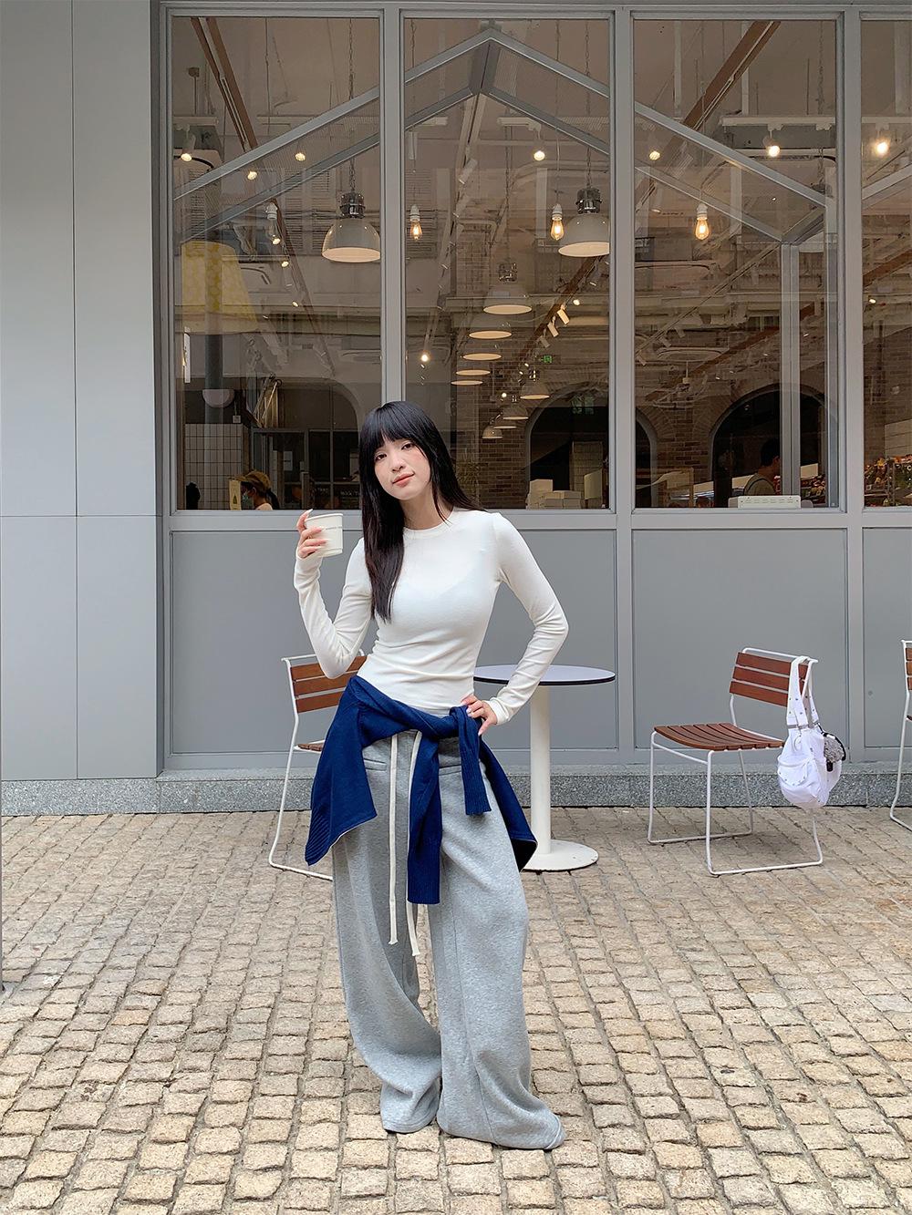 Yuyi 2025 Autumn/Winter Women s Slimming Long Sleeve Casual T-shirt One Size грязно-белый