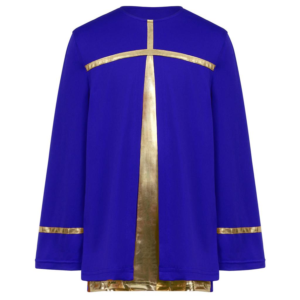 Boys Liturgical Dance Costume Long Sleeve Metallic Color Block Patchwork Top Dancewear