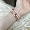 Peach Blossom Feng Shui Strawberry Crystal Natural Freshwater Pearl Bracelet Sweet and Cute New Chinese Style Bracelet