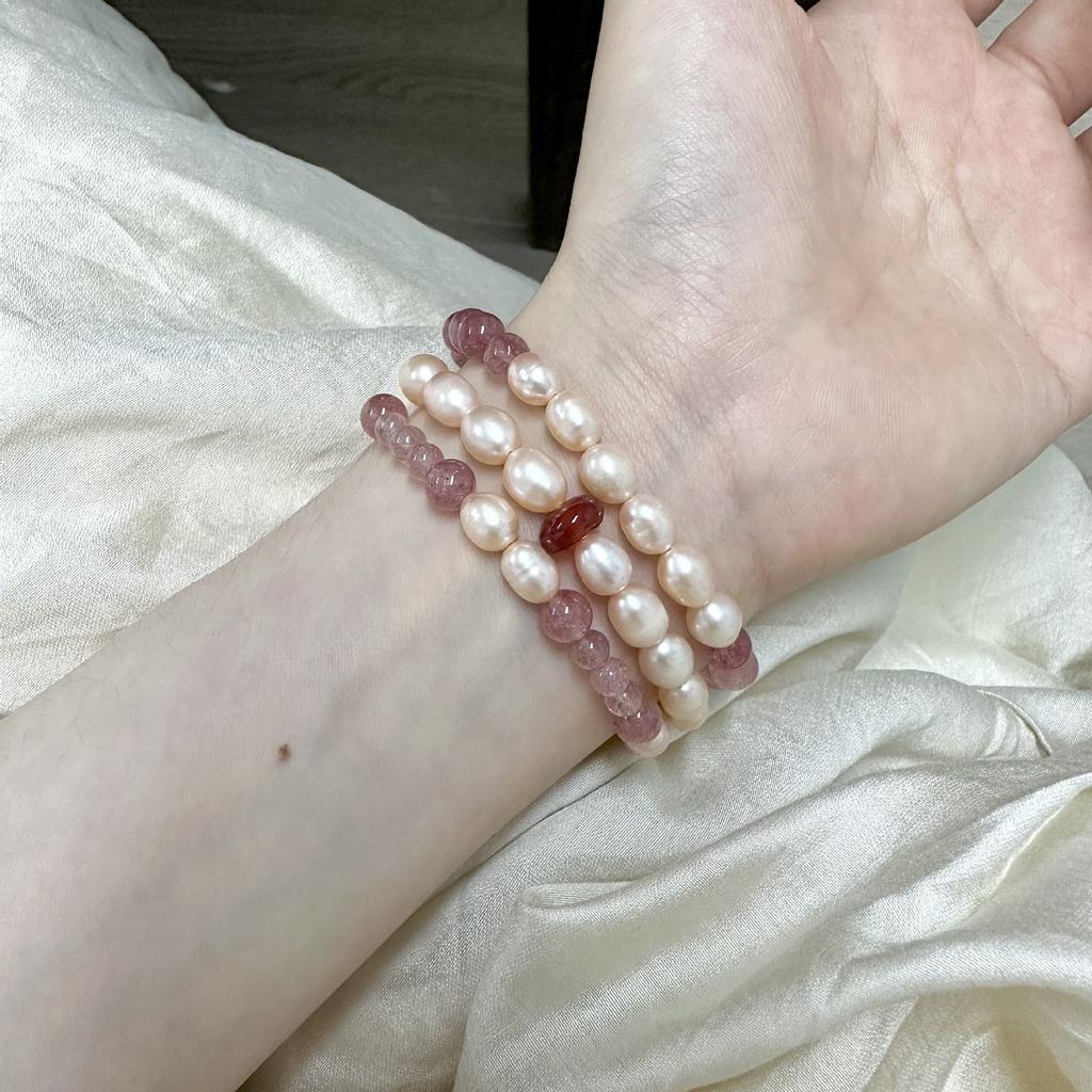 Peach Blossom Feng Shui Strawberry Crystal Natural Freshwater Pearl Bracelet Sweet and Cute New Chinese Style Bracelet