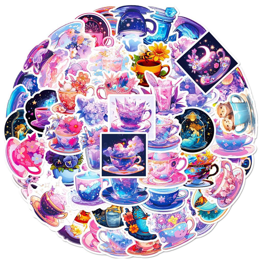 50 Cartoon Cups, World Graffiti Material Hand Account Stickers, Cups, World Art Creative Stickers