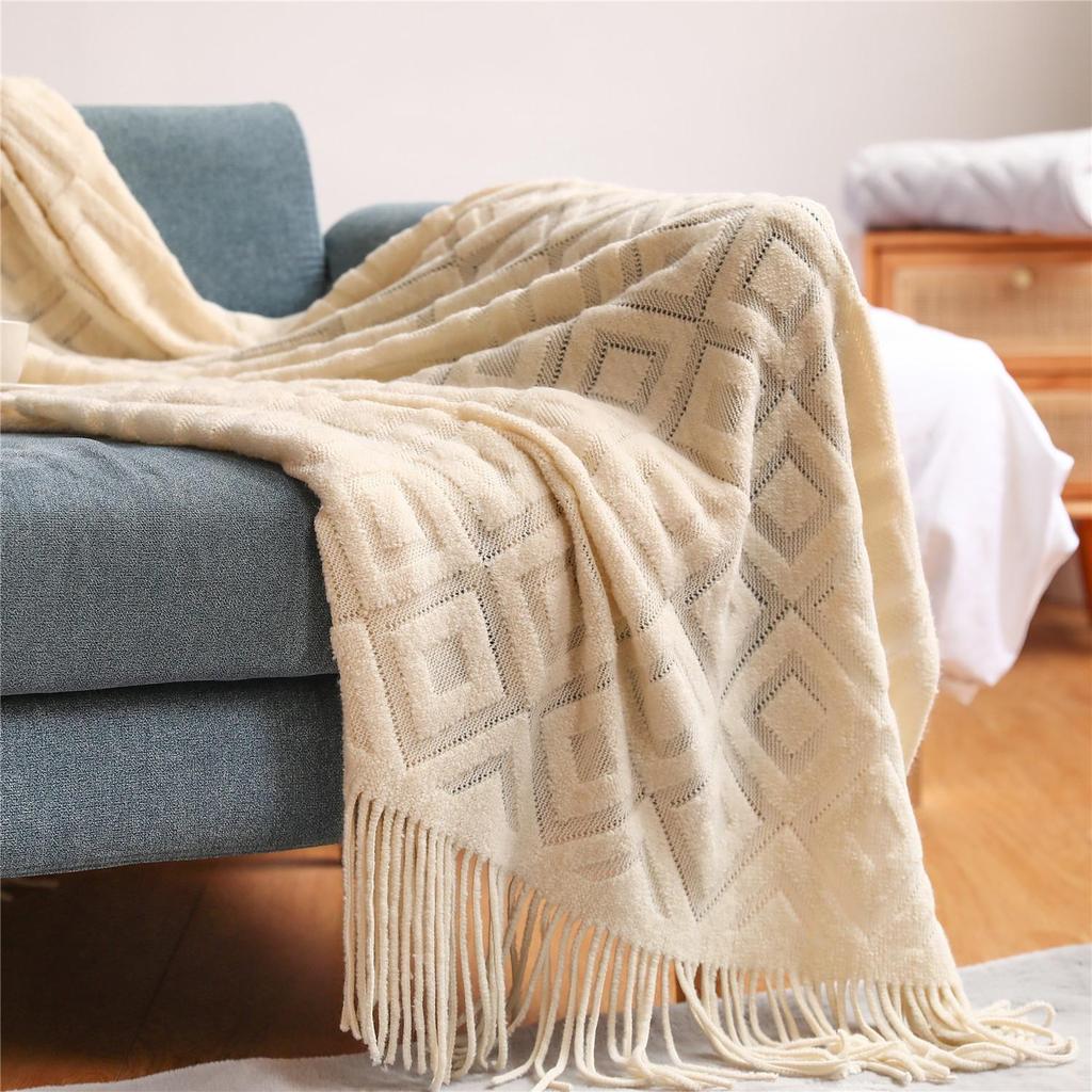 Knitted Jacquard Throw Blanket for Sofa, Office, or Nap