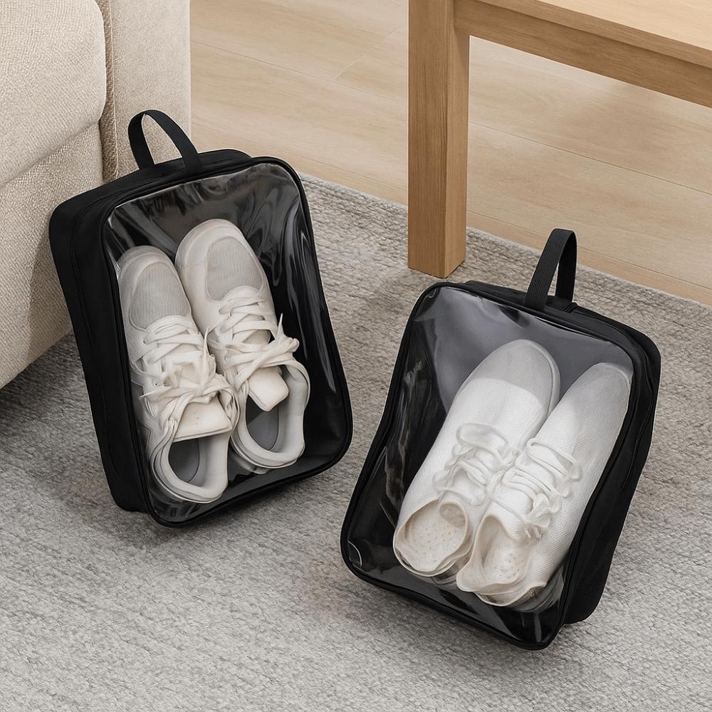 2Pcs Oxford Cloth Shoe Storage Bag Waterproof Transparent Shoe Carrier Bags Breathable Dustproof Shoe Organizer Sneakers