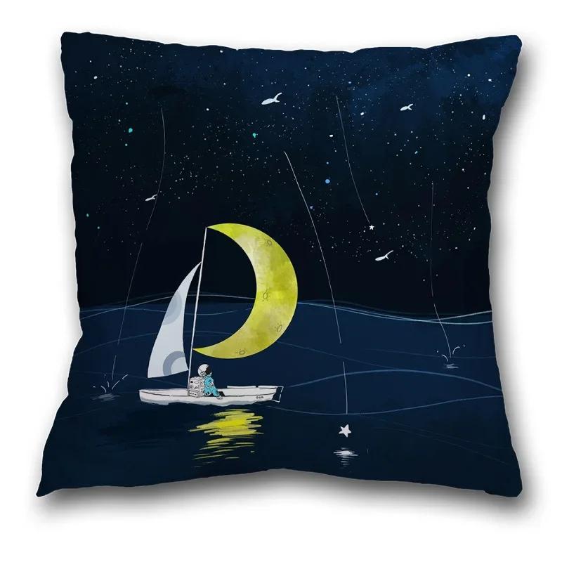 45x45cm Creative Spaceman Astronaut Ocean Blue Square Pillow Cover Living Room Sofa Office Seat Cushion  Home Decoration