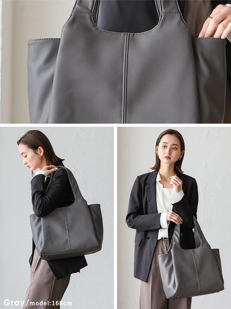 VITAFELICE Women's 3-Room Long Handle Tote Bag (sib-20065p) (Gray)