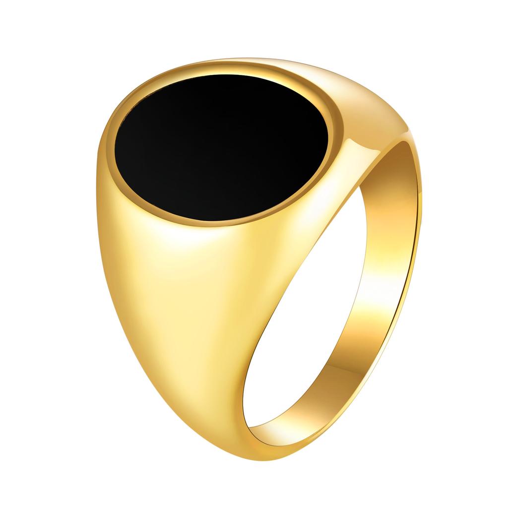 Signet Ring In Stainless Steel with Gold Plating for Men Jewelry, Fashion Round Rings Gift To Teens
