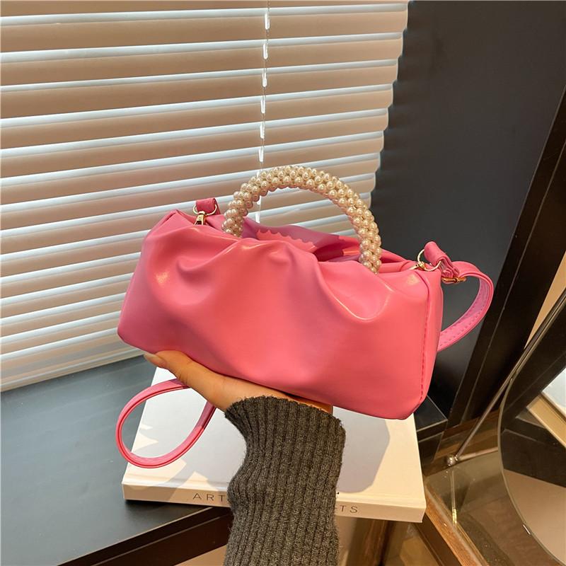 

Sweet girl pearl bag handbag women s fashion versatile pleated messenger cloud bag mini mobile phone small bag рожевий