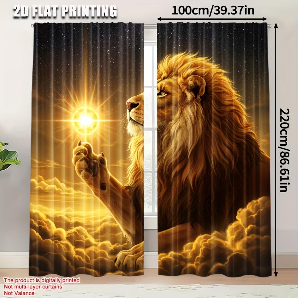 Lion Sun Curtains Majestic Starry Sky Print Polyester Bedroom Home Decor Light Blocking Set Of 2 Made Machine Washable