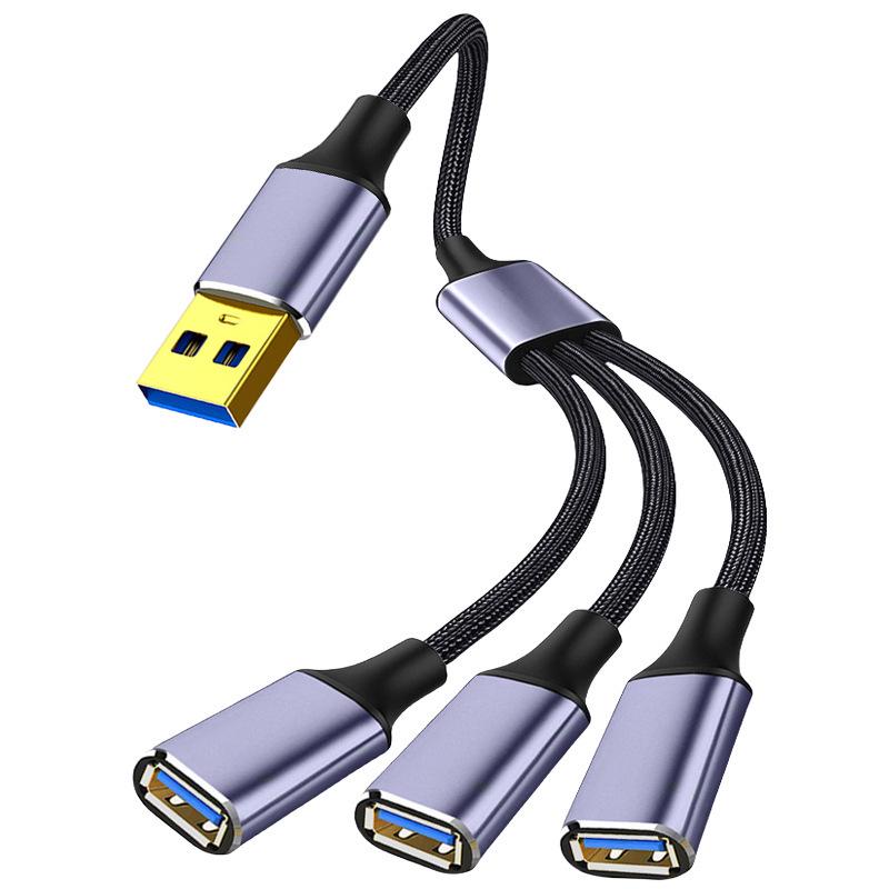 3-in-1 USB Extension Cable Splitter for Computer, Laptop & Phone Charging