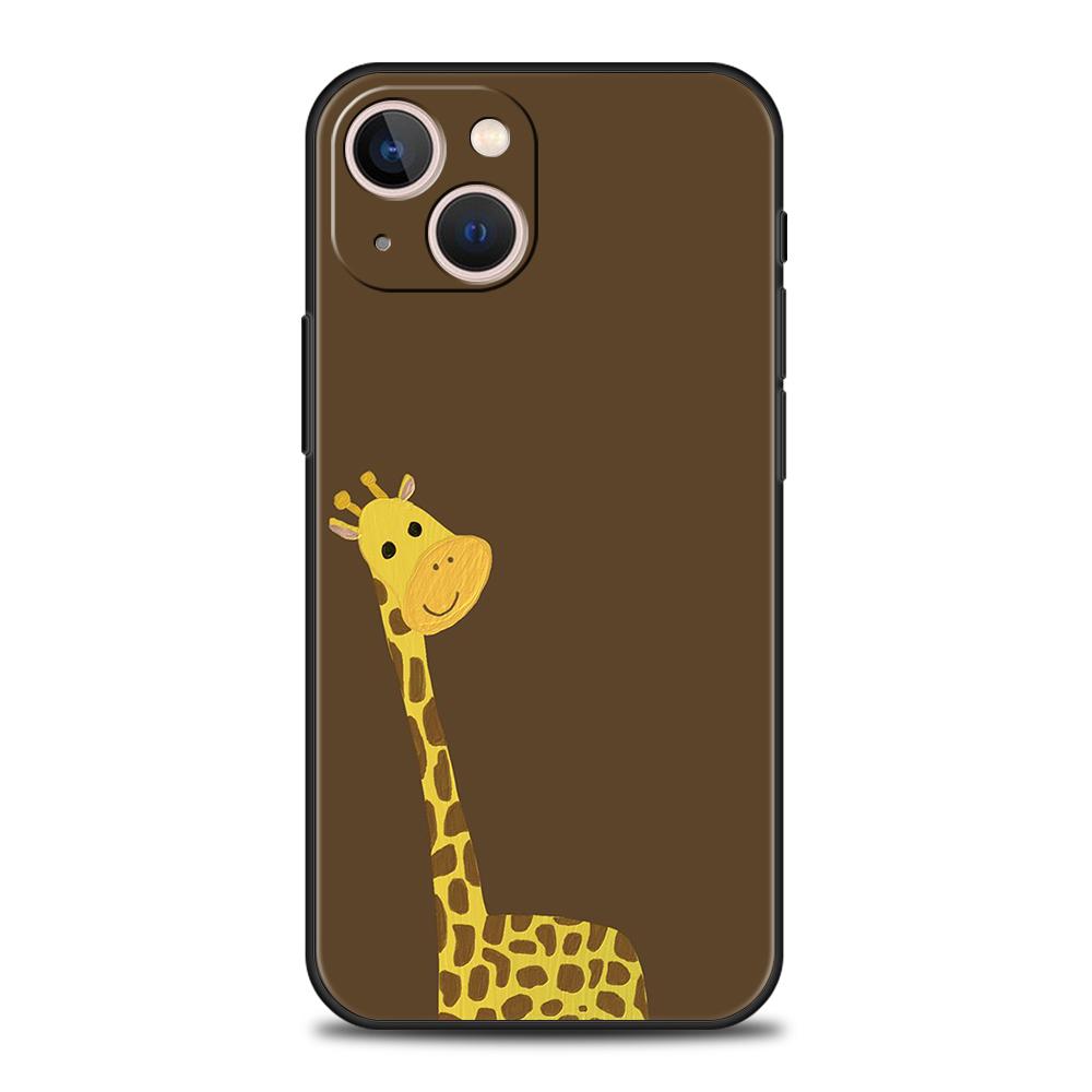 Luxury TPU Soft Phone Case For iPhone 16 11 15 14 Pro MAX 12 13 7 8 Plus X XR XS SE 2022 Black Cover Giraffe Illustration