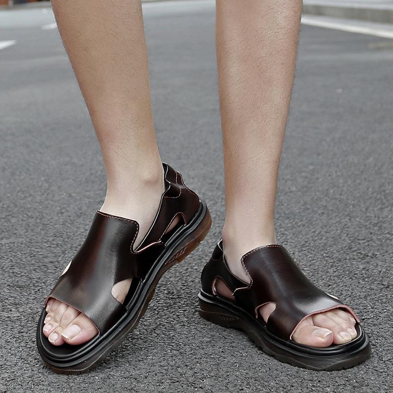 Sandals Men's Summer New Roman Leather Shoes Transparent Men's Shoes Trendy Soft Genuine Leather Beach Shoes