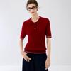 Lekasha Cashmere Goat Wool Cable Knit Polo Collar Short-Sleeve Top