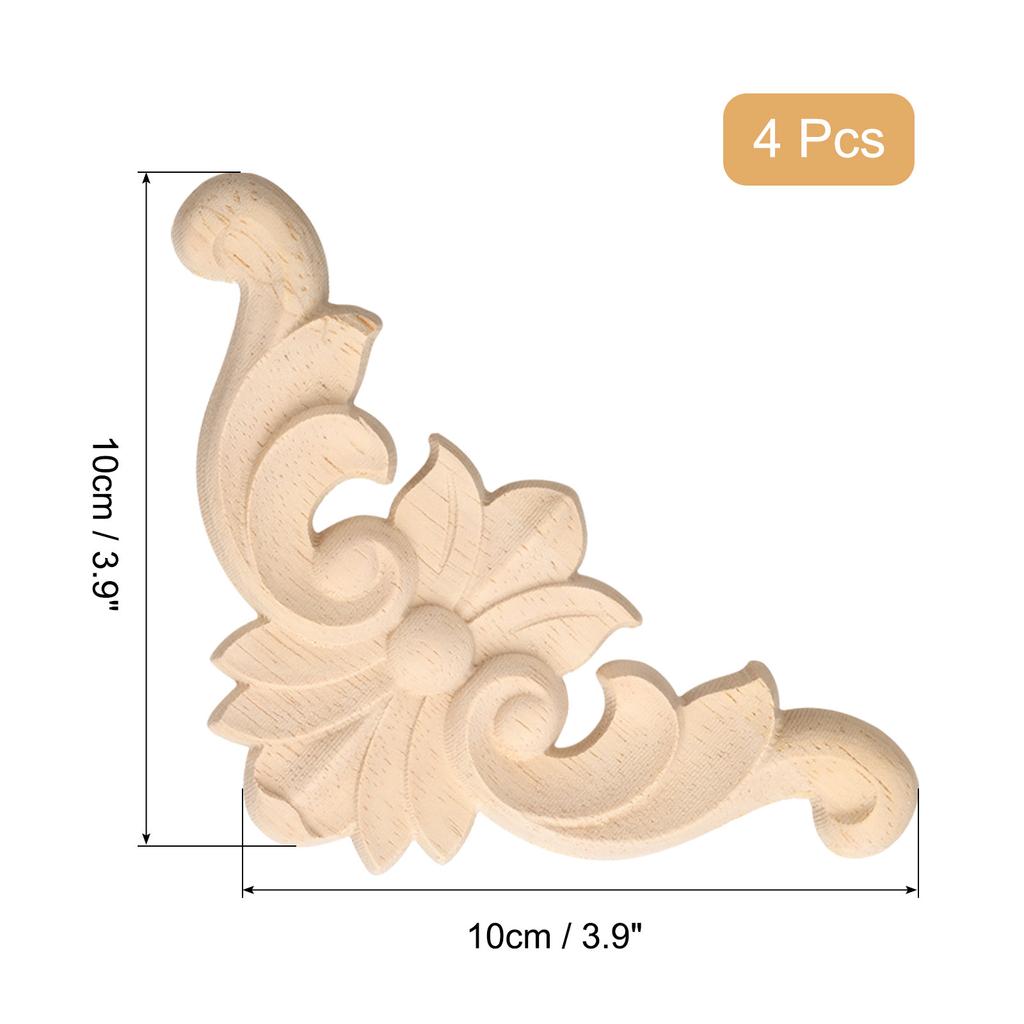 4pcs Wood Carved Door Cabinets Wood Applique Onlays Figurine Craft Home Decor Unpainted Corners Carved Decals Wall Decoration