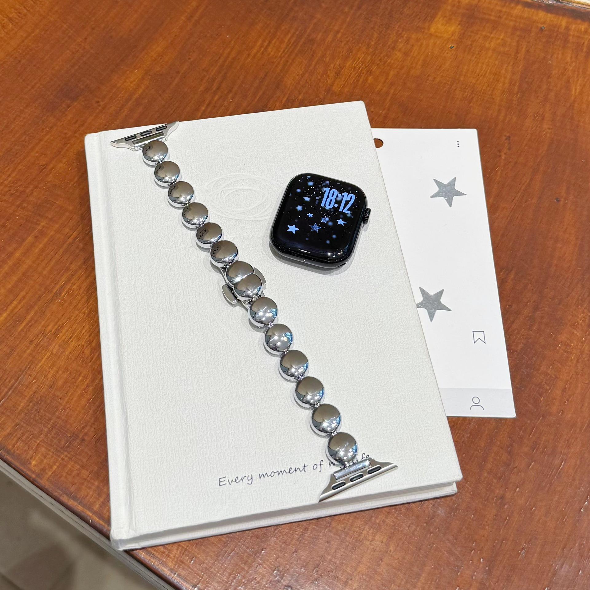 

Beaded Butterfly Buckle Watch Strap for Apple Watch Series 10/9/8/7/6/5/4/3/2/1/SE Huawei 11/11pro серебряный