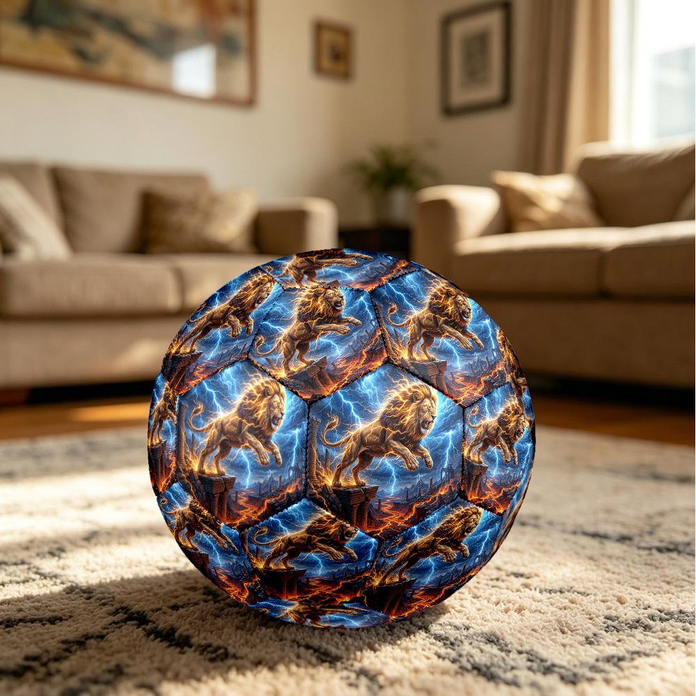 1pc Lion Thunder Theme Soccer Ball Football, Size 5, Lightweight PVC, Durable Outdoor Training Soccer Ball, Gift M61497