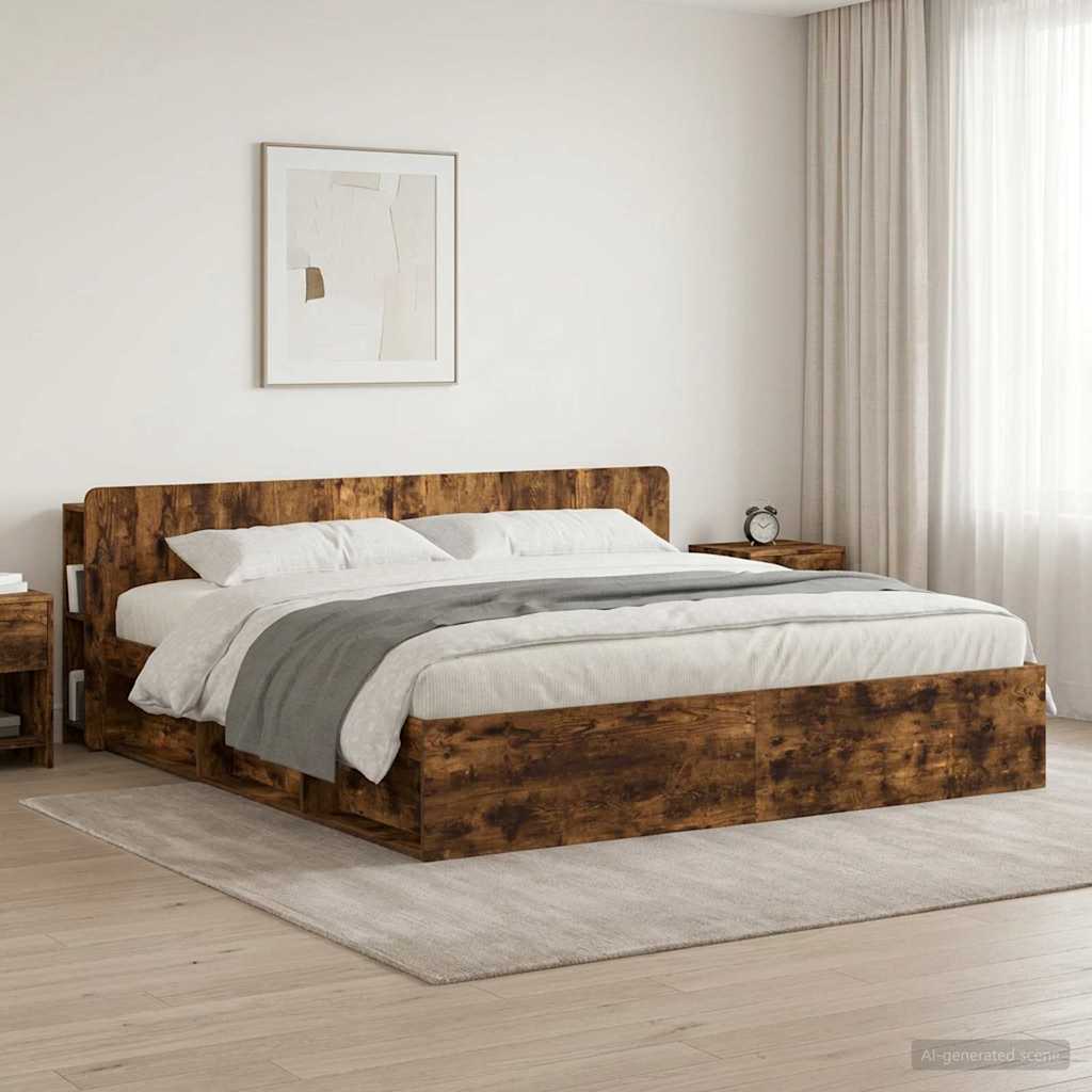 Headboard Cabinet with Storage Smoked Oak Wood Based Material