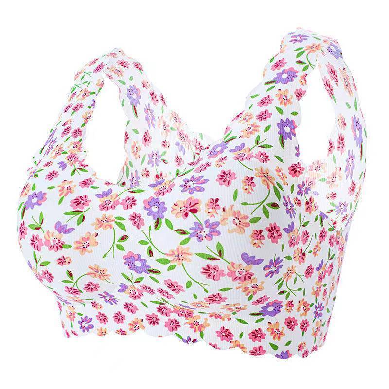 Damen-BH, nahtlos, rückenfrei, bedruckt, ohne Stahlring, Raffung, Unterwäsche, Sport-Schlaf-BH, dünner Abschnitt, geeignet für das tägliche Leben