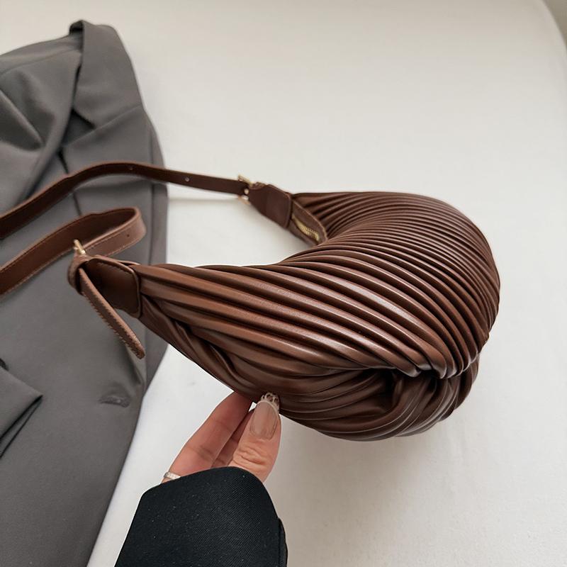 Korean Style Fashion Simple Underarm Bags 2025 Winter Pu Leather Textured Striped Crossbody Bag Female Casual Commuting One Shoulder Bags