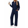 Women's Casual Half Zip Hoodie with Collar and Wide Leg Pants Set