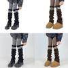 Women Thicken Ribbed Knit Leg Warmer Preppy Style Double Striped Leg Covers Snow Boot Cuffs Over Knee Stacked Long Socks