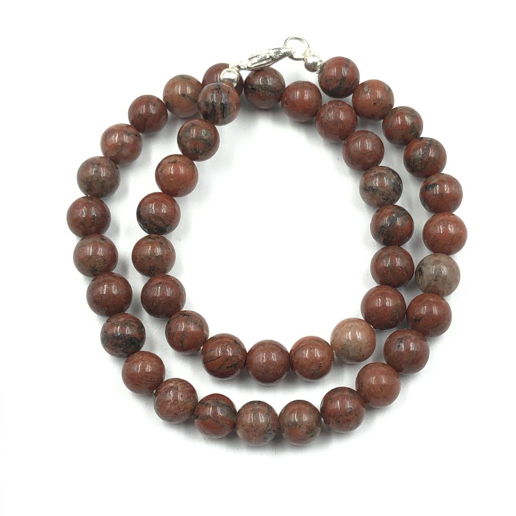 Colar de Pedras Naturais de Jaspe Vermelho 8mm Redondo 17-21" Gargantilha Feita à Mão Para Presente de Aniversário 8BN-29