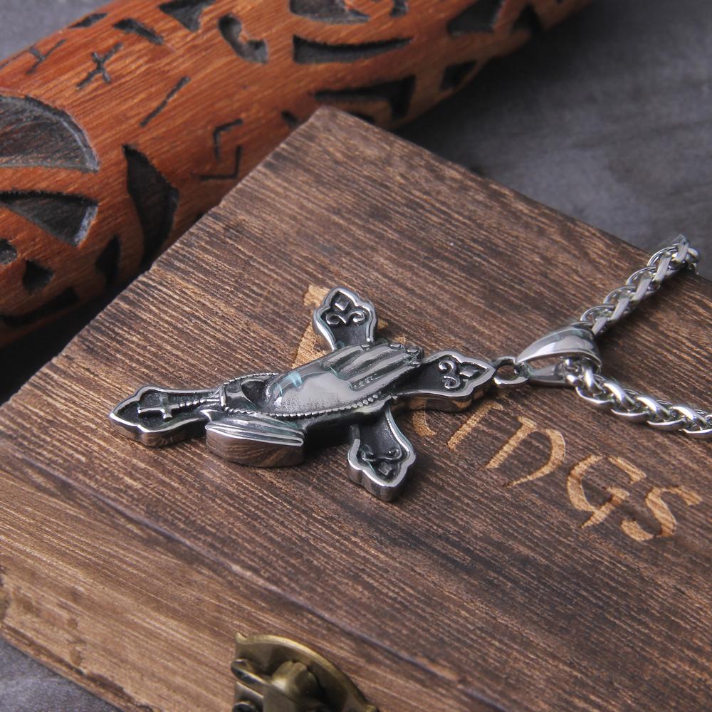 Gothic Punk Cross Pendant Necklace Large Detailed Drill Jewel Pray Hand Tone Fashion Charm Statement Women Gift