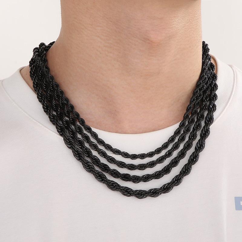 Hip-hop Style Vacuum Plating Black Titanium Steel Men's and Women's Winding Ladder Twist Necklace