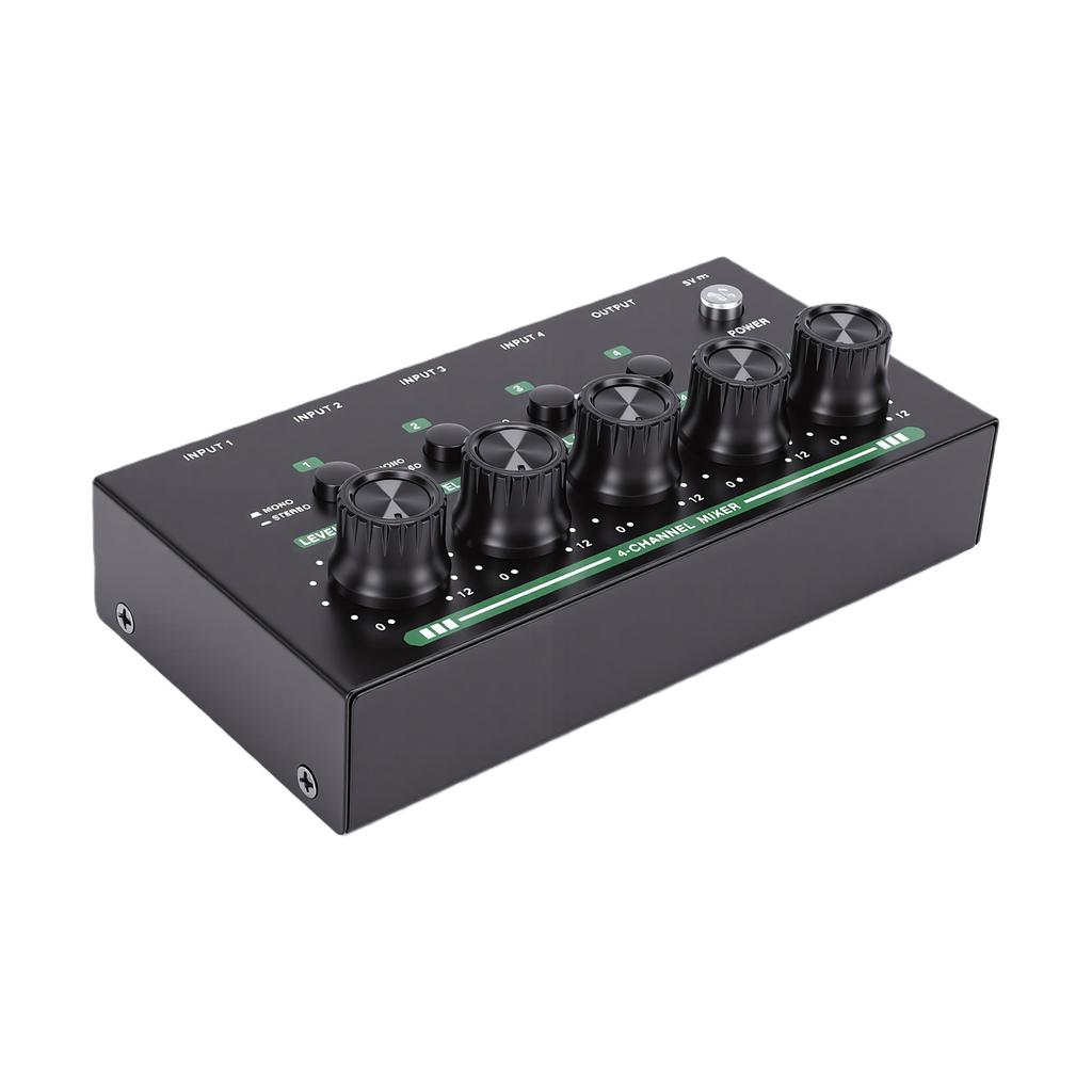 4 Channel Sound Mixer Rechargeable Portable Low Noise Stereo Sound Mixer for Home Studio Recording Live Streaming Black