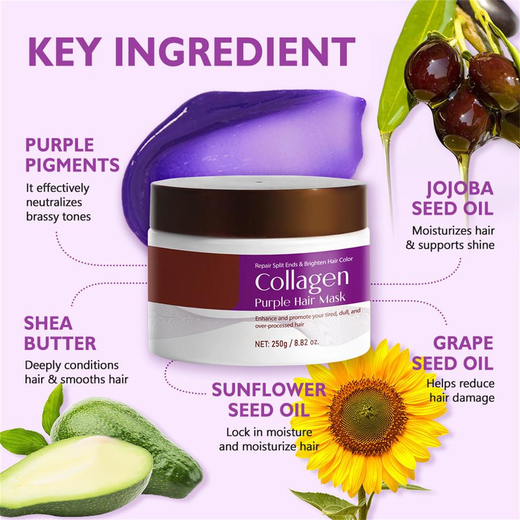Mascarilla Capilar Morada Neutraliza Tonos Cobrizos y Amarillentos Para Cabello Rubio, Gris, con Mechas Cuidado Hidratante Mascarilla Capilar 250g