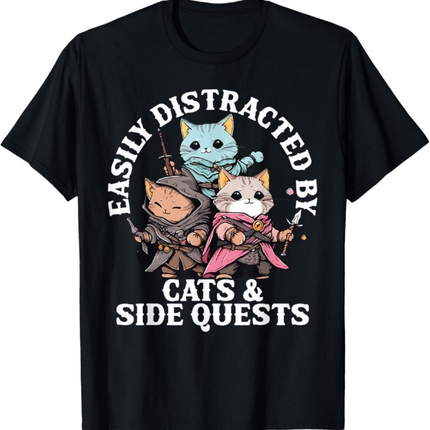 

Cats Side Quest Distracted Tabletop Funny Men Women Kids Dad T-Shirt XXXXXL чорний