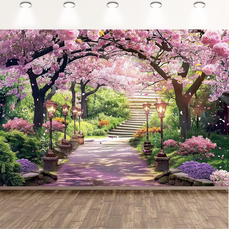 

2D Pink Sakura Tunnel Backdrop Vintage Lamp Photo Background 47.2x31.5inch/120*80cm
