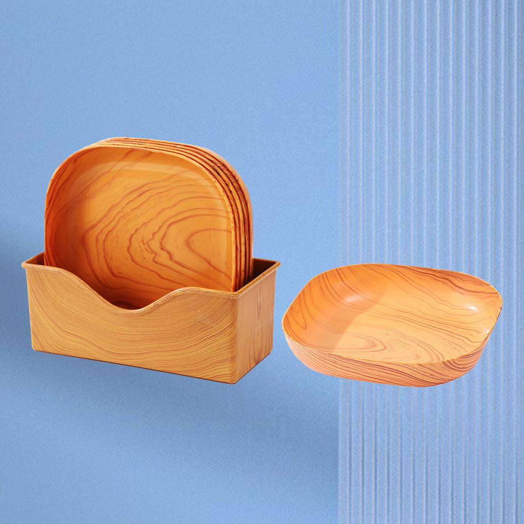 6 Pcs Serving Dish Square Wood Grain Spacious Design Snacks and Desserts Plate with Organizer