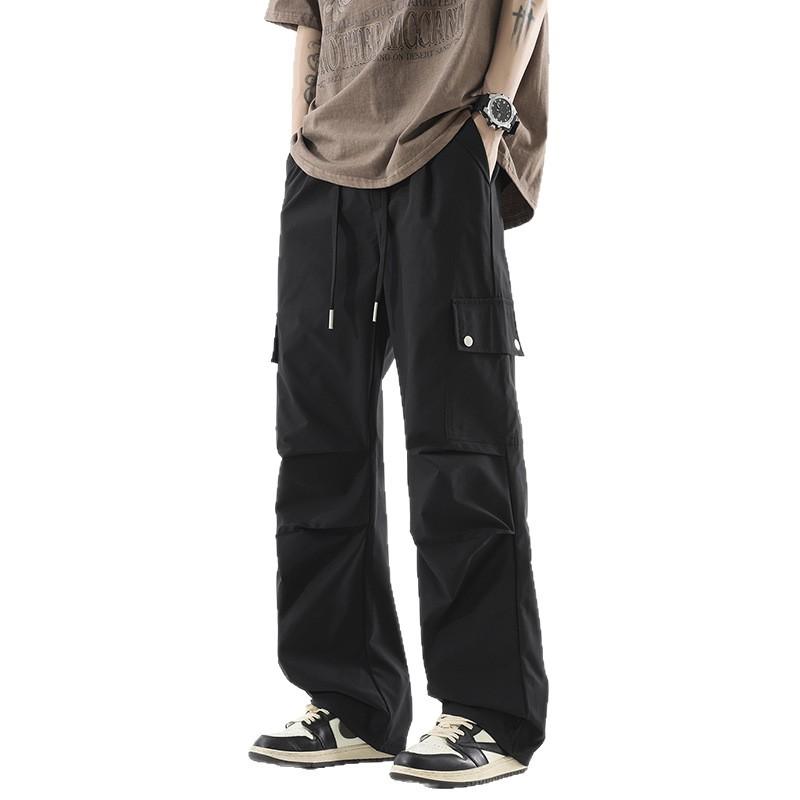 Summer new cool and breathable tooling casual pants thin men's fashion loose straight elastic waist long pants