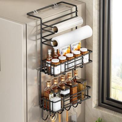 Carbon Steel Spice Storage Rack No-Hole Cling Film Storage Rack Fridge Shelf Rack  for Home