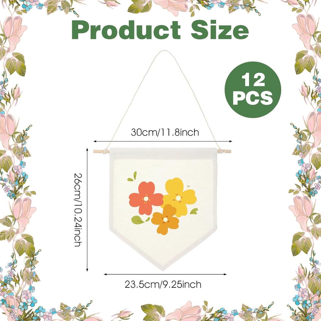 12 PCS Canvas Banners Wall Hanging Brooch Jewelry Storage Case Stand Enamel Pin Display, Sublimation Blank Banner,Holder Earrings Necklace Pin