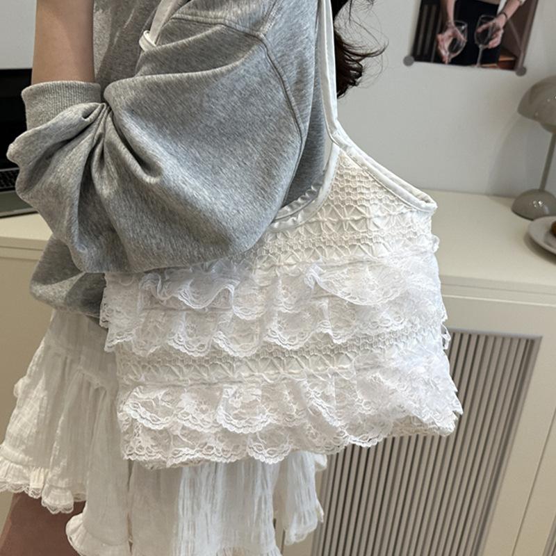 2025 Summer Leisure Vacation Fairy Lace Mesh Tote Bag Axillary Shoulder Satchel Large Capacity Women's Bag